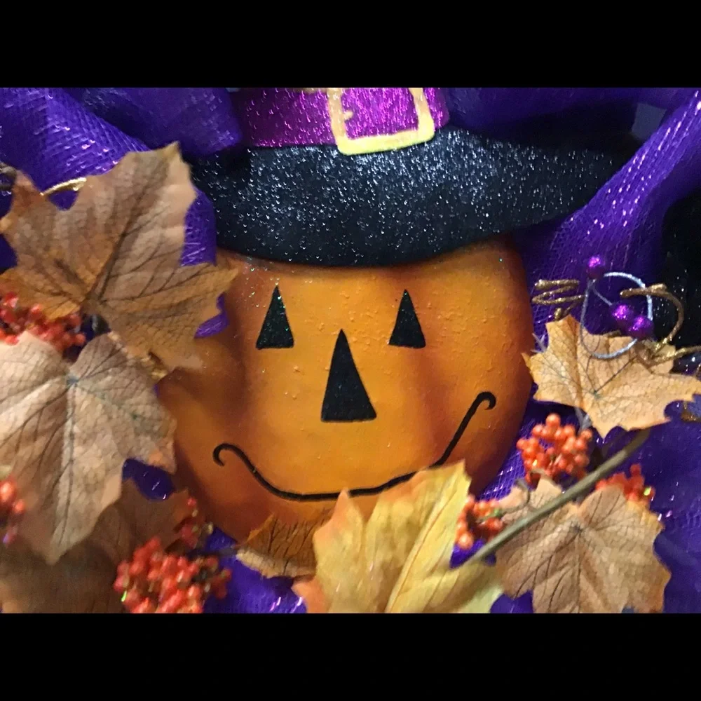 NWT Halloween fall wreath pumpkin witch